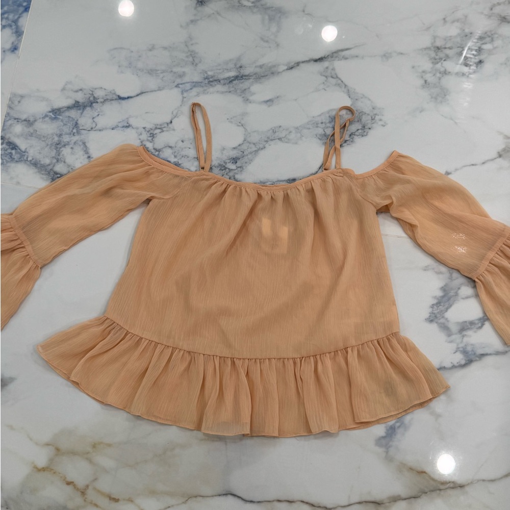 New Lovers + Friends Off-Shoulder tank top long sleeve ruffled small girly BTS